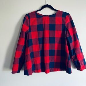 SHEIN Women's Blue & Red Plaid Print Long Sleeve Shirt with Belt Tie Size Large